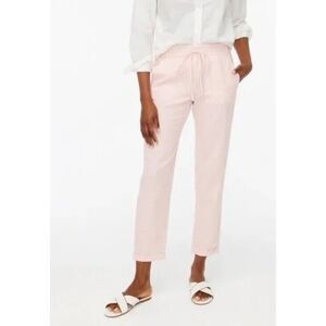 J Crew Linen Blend Pants Womens Size 12 Pink White Striped High Rise Beach NWT
